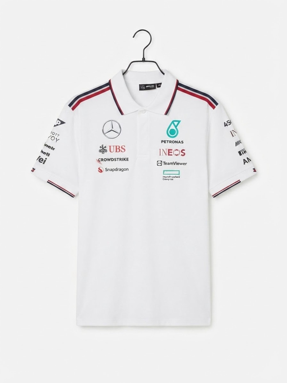 Mercedes AMG Petronas White Polo with Red & Navy Trim